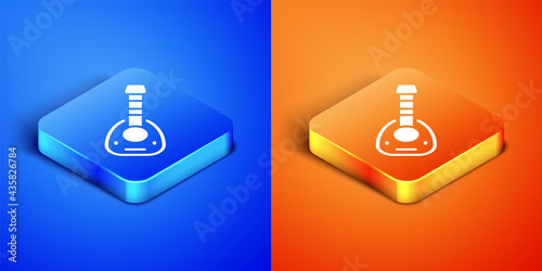 Isometric Musical instrument lute icon isolated on blue and orange background. Arabic, Oriental, Greek music instrument. Square button. Vector