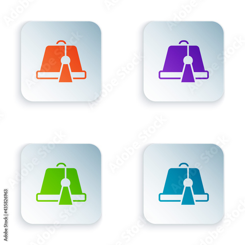 Color Turkish hat icon isolated on white background. Set colorful icons in square buttons. Vector