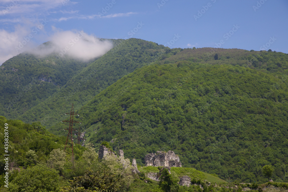 mountain landscape, Bzyb fortress in Abkhazia