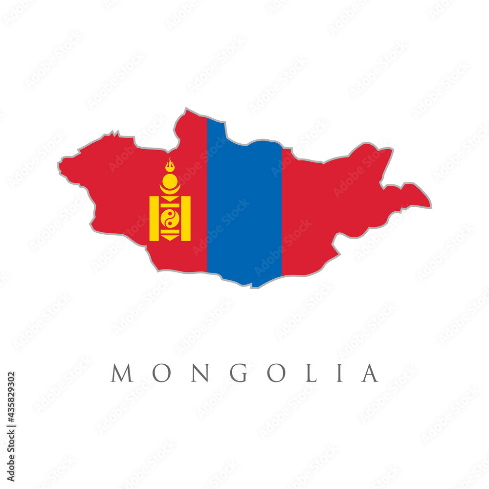 Mongolia detailed map with flag of country. Map of Mongolia with the Mongolian national flag isolated on white background. Vector Illustration.