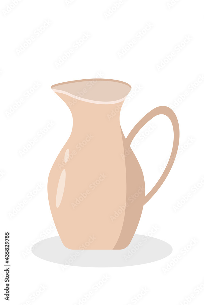 Coffee colored milk jug isolated on white, vector illustration of kitchen utensils container.