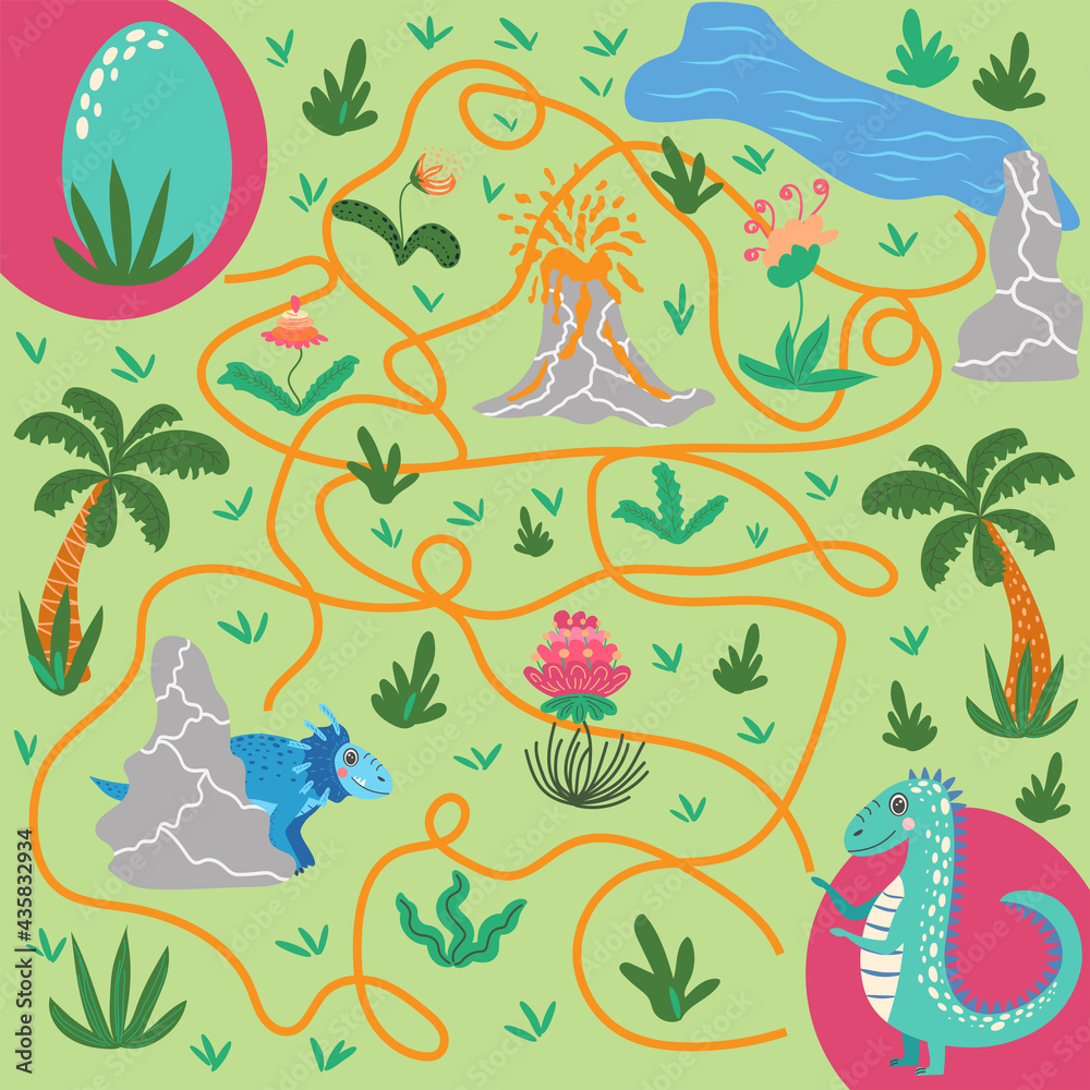 Help dinosaur find path to nest. Labyrinth. Maze game for kids. Help dino moms to find their eggs kid learning game with maze. Help dinosaur find path to nest. Labyrinth. Maze game for kids. Help dino moms to find their eggs kid learning game with maze.