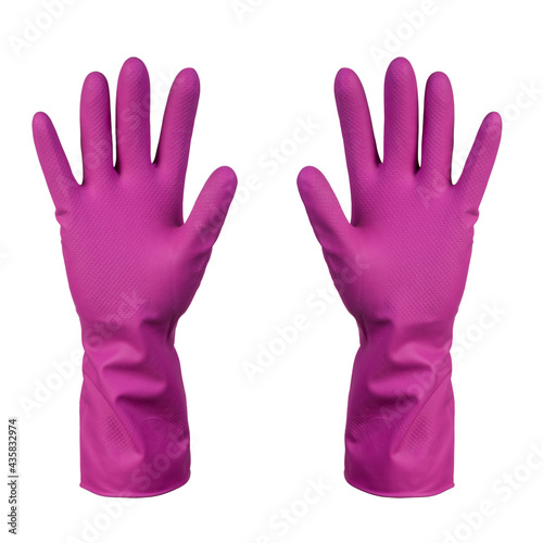 Pink latex gloves isolated on white