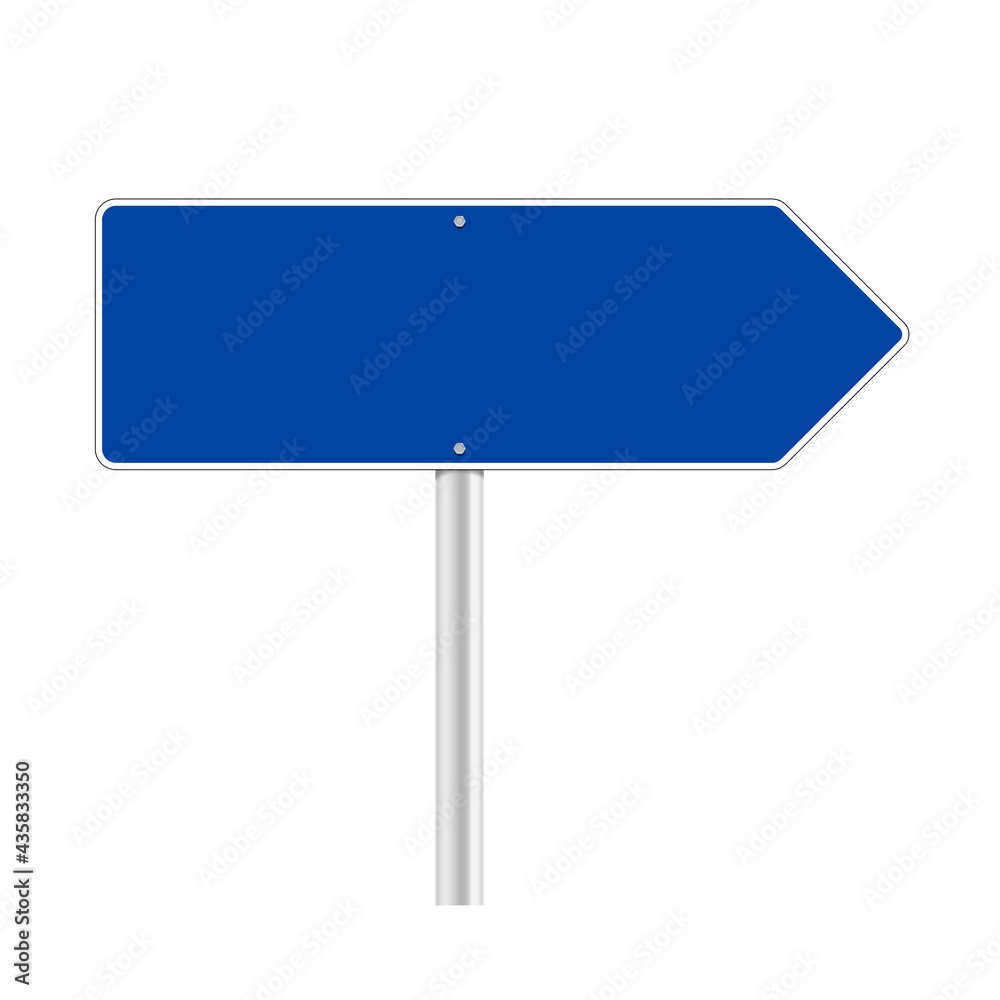 Road blue traffic sign. Mockup - blank board with place for text, information and direction. Vector illustration isolated on white background. Road blue traffic sign. Mockup - blank board with place for text, information and direction. Vector illustration isolated on white background.