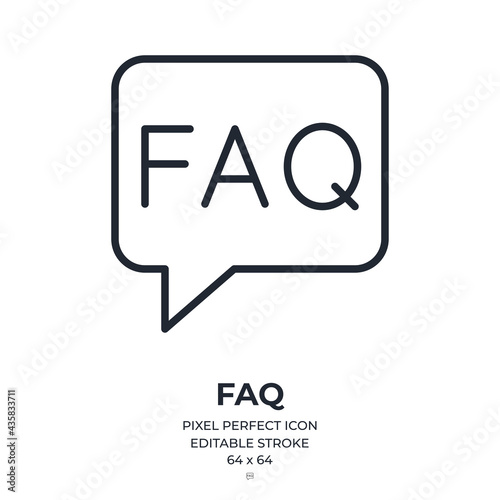 FAQ editable stroke outline icon isolated on white background flat vector illustration. Pixel perfect. 64 x 64.