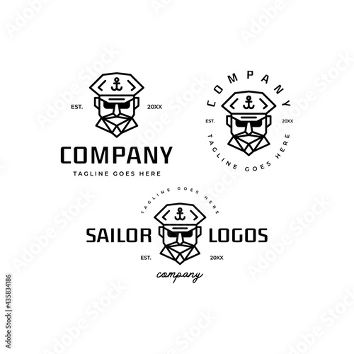sailor captain face with mustache logo icon vector template