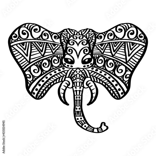 Ornamental head of Elephant, ethnic Zentangle mascot.