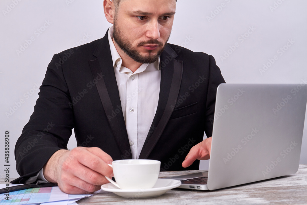 Successful online trader with laptop pc. Successful online trader with laptop pc.