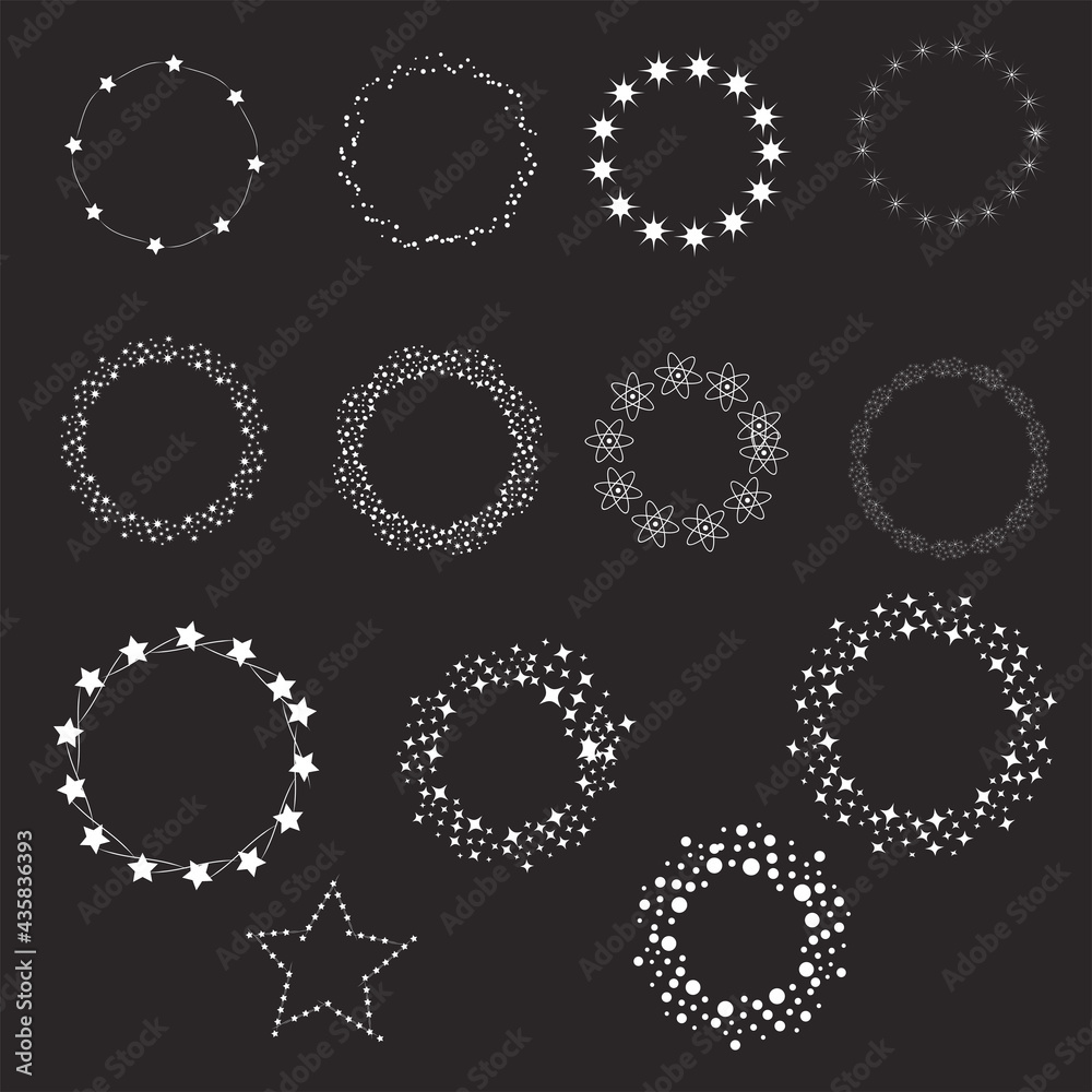 Frame made of stars, golden glowing on a dark background. Shiny frame with glowing Frame made of stars, golden glowing on a dark background. Shiny frame with glowing