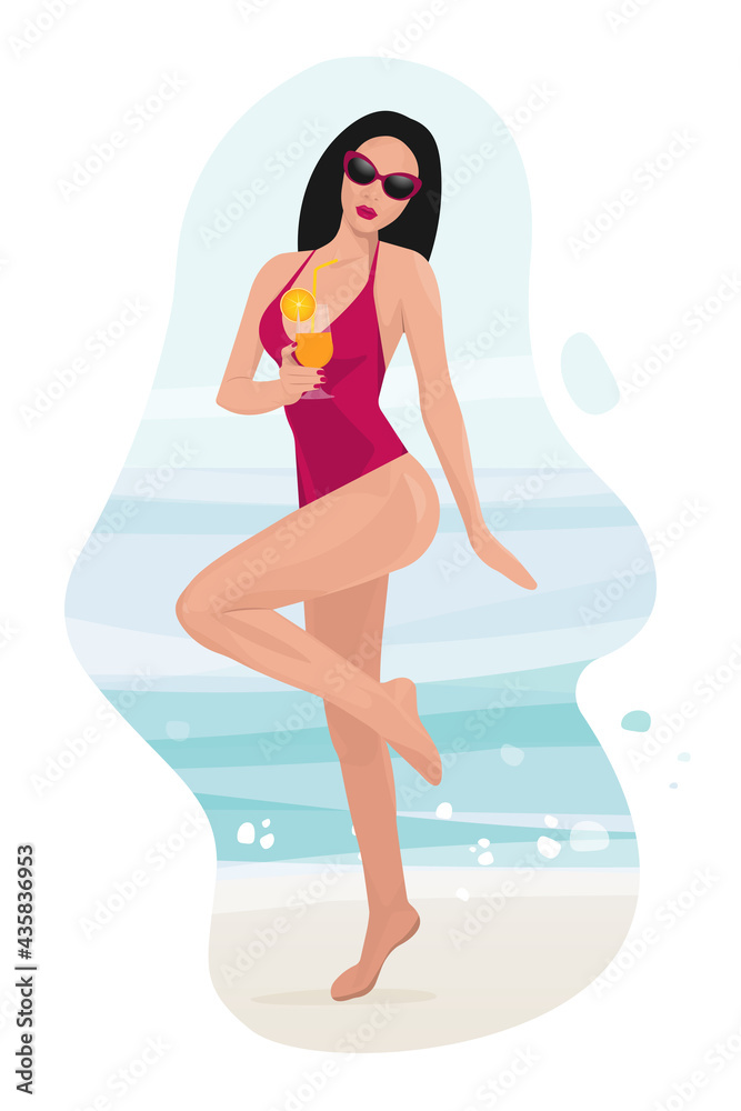 girl relaxing on the beach with cocktail. Enjoying Sexy woman On Summer Sea Vacation Vector Illustration girl relaxing on the beach with cocktail. Enjoying Sexy woman On Summer Sea Vacation Vector Illustration