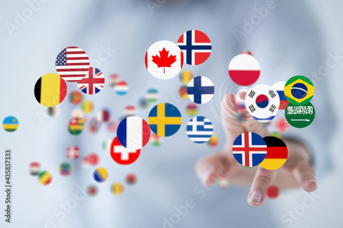 World map with all states and their flags,3d render.