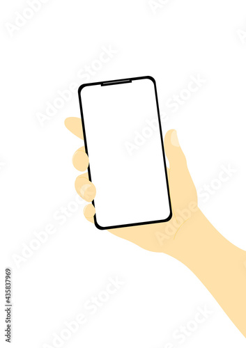 スマートフォン（スマホ）を片手でもっているイラスト