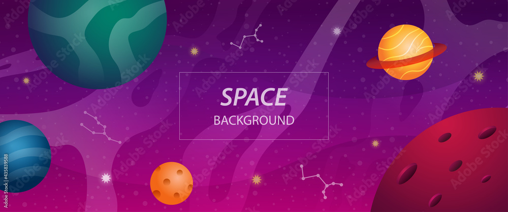 open space background banner with colorful planets and star