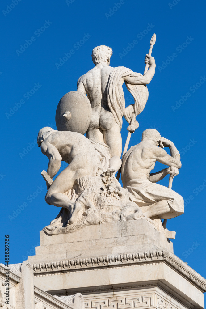 Rome, Italy - October 8, 2020: Sculpture allegory of Force by Augusto Rivalta, Victor Emmanuel II Monument (Monumento Nazionale a Vittorio Emanuele II) on Venetian Square