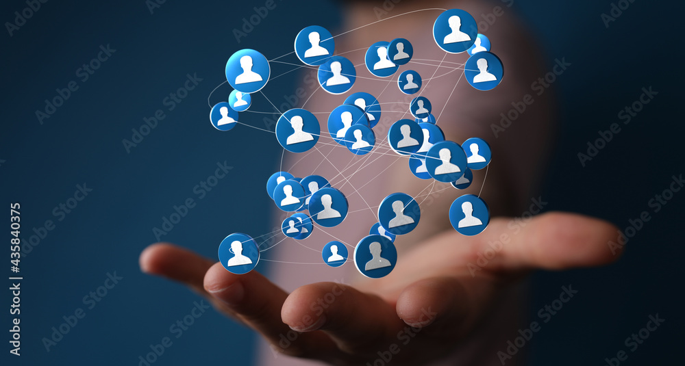 videoconference group of people talking in social network.Abstract technology group and data