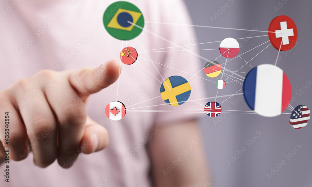 World map with all states and their flags World map with all states and their flags