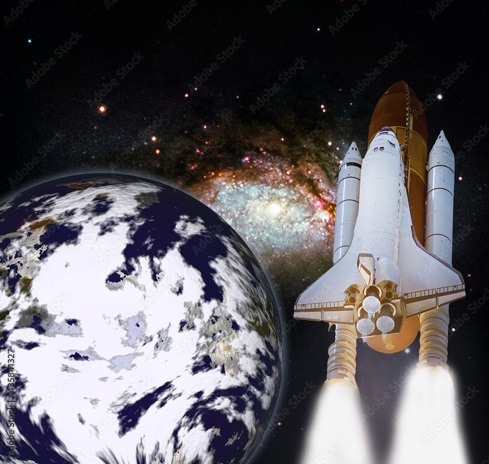 Rocket and earth. Galaxy and stars. The elements of this image furnished by NASA. Rocket and earth. Galaxy and stars. The elements of this image furnished by NASA.
