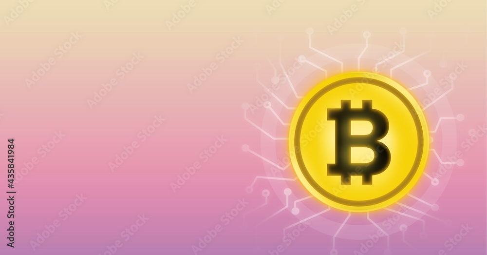 Obraz premium Composition of bitcoin symbol over connections on pink background