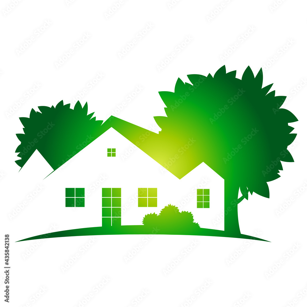Eco friendly house and green trees, symbol of housing construction
