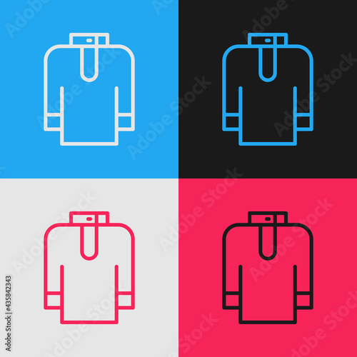 Pop art line Shirt kurta icon isolated on color background. Vector