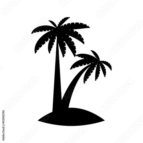 Palm trees  flowers and grass  black silhouettes on white background.
