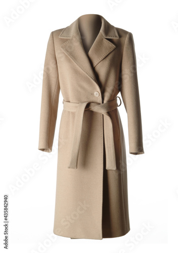 camel coat for woman, isolated on white
 photo