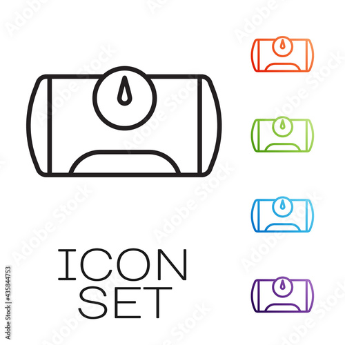 Black line Gas tank for vehicle icon isolated on white background. Gas tanks are installed in a car. Set icons colorful. Vector