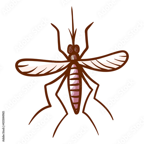Mosquito hand drawn icon. Winged insect with elongated mouthpart. Parasite blood sucking pictogram.