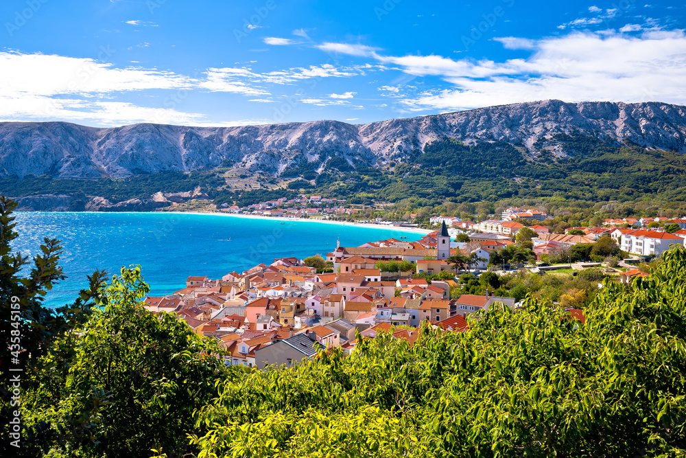 Adriatic town of Baska idyllic landscape view from the hill