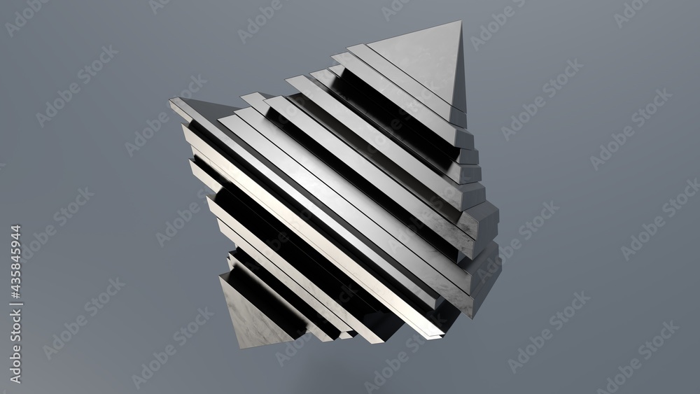 abstraction cut metal cube in space minimal modern 3d render