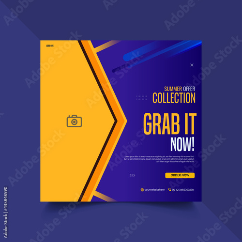 Fashion sale Promotion social media square banner template Purple and Orange