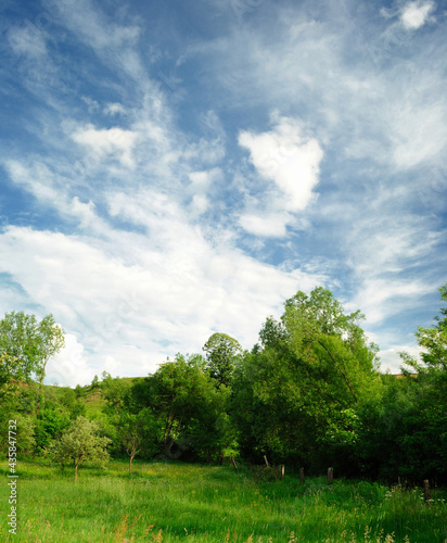 Spring landscape with beautiful clouds.