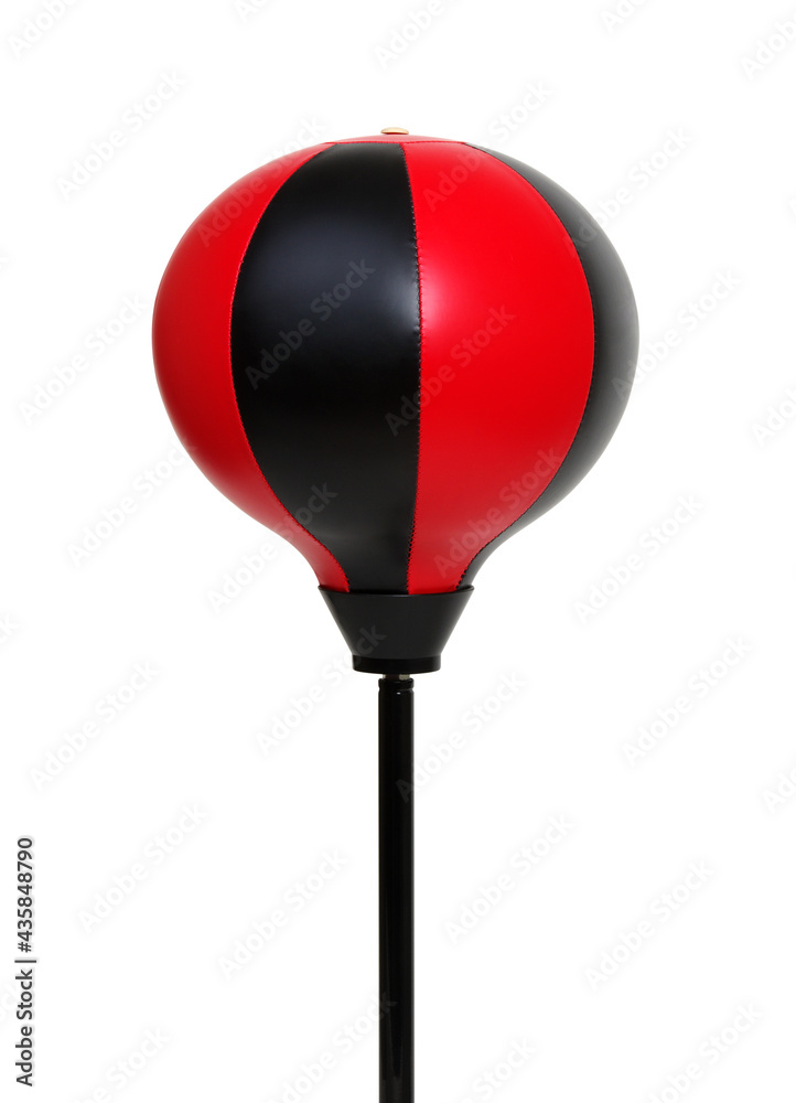 punching bag on a rack of red and black color isolated on white background punching bag on a rack of red and black color isolated on white background