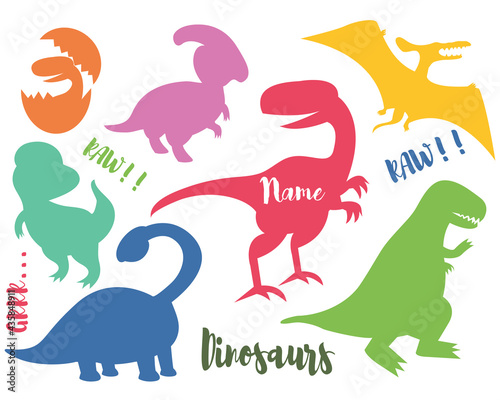 Cute Colorful Dinosaur Silhouette Collection Set