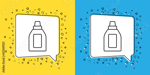 Set line Plastic bottle for laundry detergent, bleach, dishwashing liquid or another cleaning agent icon isolated on yellow and blue background. Vector