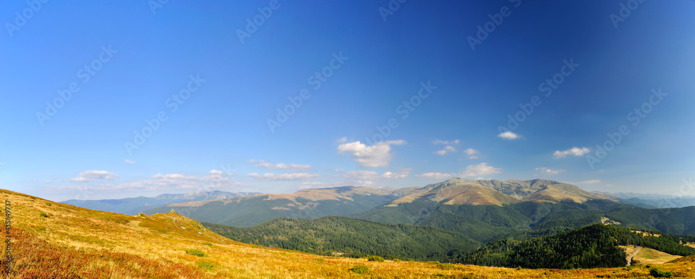 Panorama of mountain peaks in summer. Location is Tarcu Mountains.