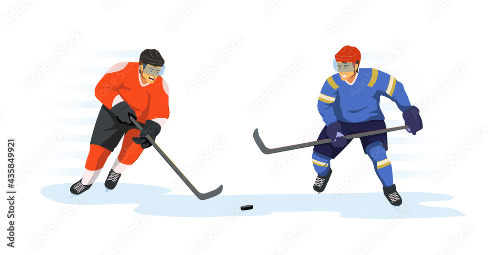 Ice hockey - two hockey sticks and puck