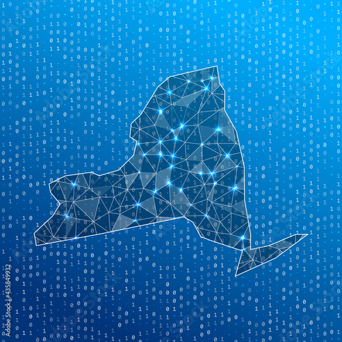 Network map of New York. US state digital connections map. Technology, internet, network, telecommunication concept. Vector illustration.