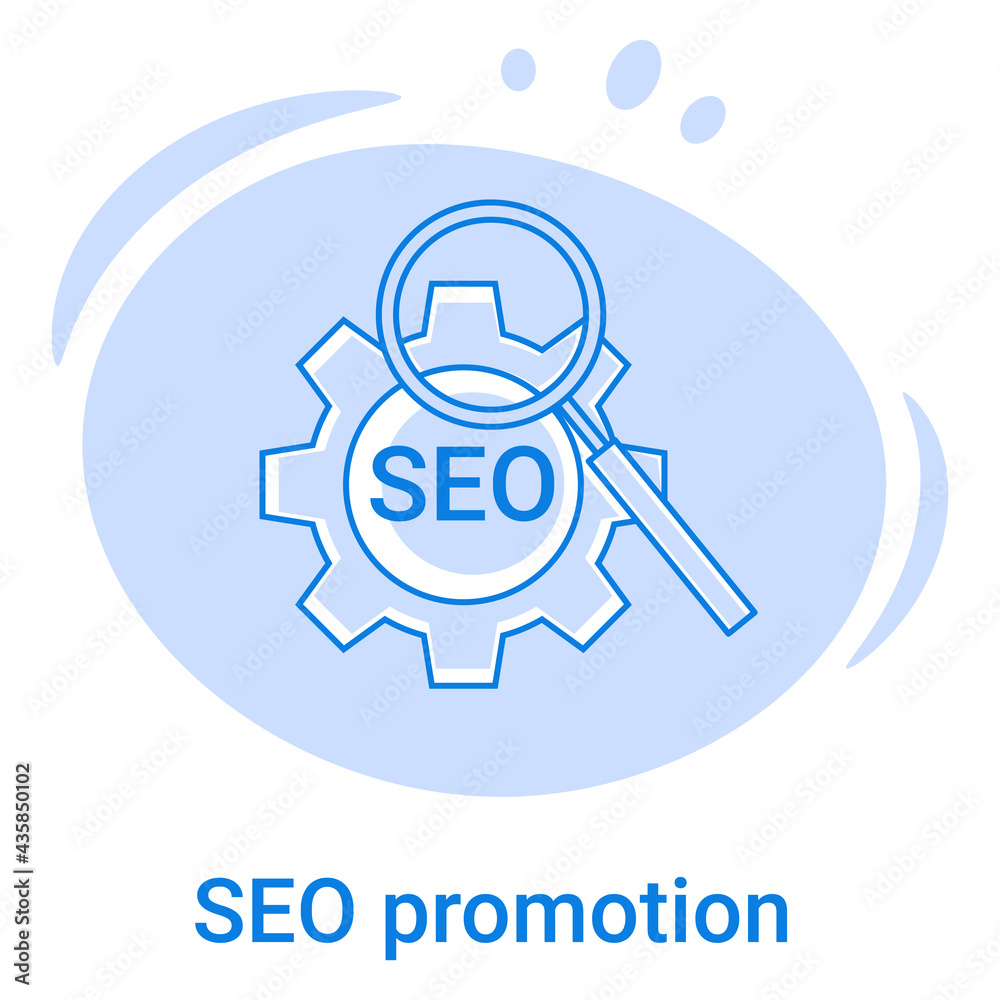 Icon SEO promotion and search technologies.Analysis of marketing and search queries.Vector illustration of a thin line icon on a blue background. Icon SEO promotion and search technologies.Analysis of marketing and search queries.Vector illustration of a thin line icon on a blue background.