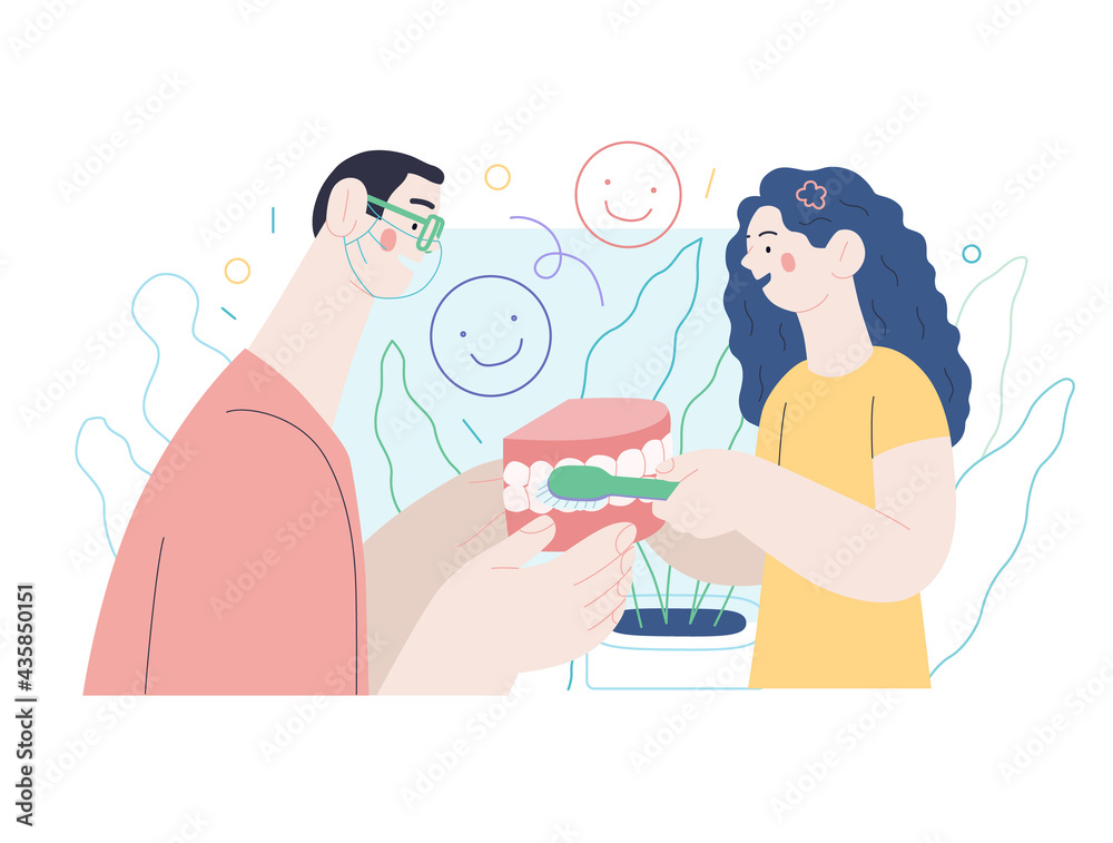 Pediatric dentistry - medical insurance illustration. Modern flat vector Pediatric dentistry - medical insurance illustration. Modern flat vector
