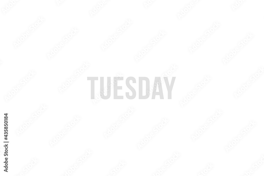 Fototapeta premium Tuesday. Day of the week. Weekly calendar day. Gray letters word tuesday on white background, poster or banner