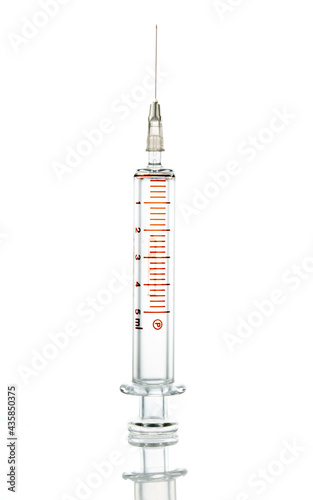Empty Glass syringe isolated on a white background, Suitable for creative graphic design