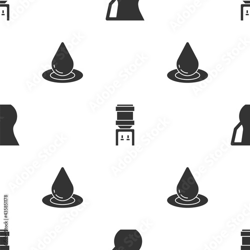 Set Jug glass with water, Water cooler and drop on seamless pattern. Vector