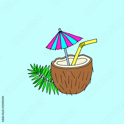Bright vector illustration with a coconut drink.