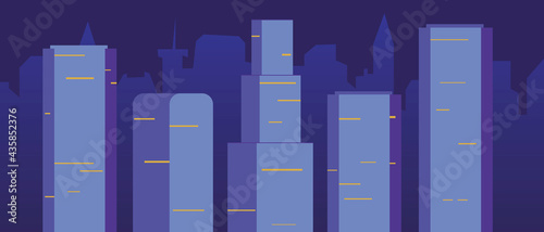 Night City Landscape  No People  Flat Vector Stock Illustration with Skyscraper Silhouette or Cityscape as Banner