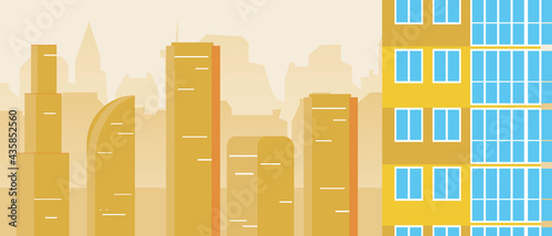 High-rise buildings and nobody, Flat vector stock illustration with residential buildings in the city, No people
