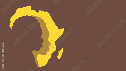 Silhouette of children on the background of the mainland Africa banner with copy space. African childrens day concept. Vector stock illustration. 