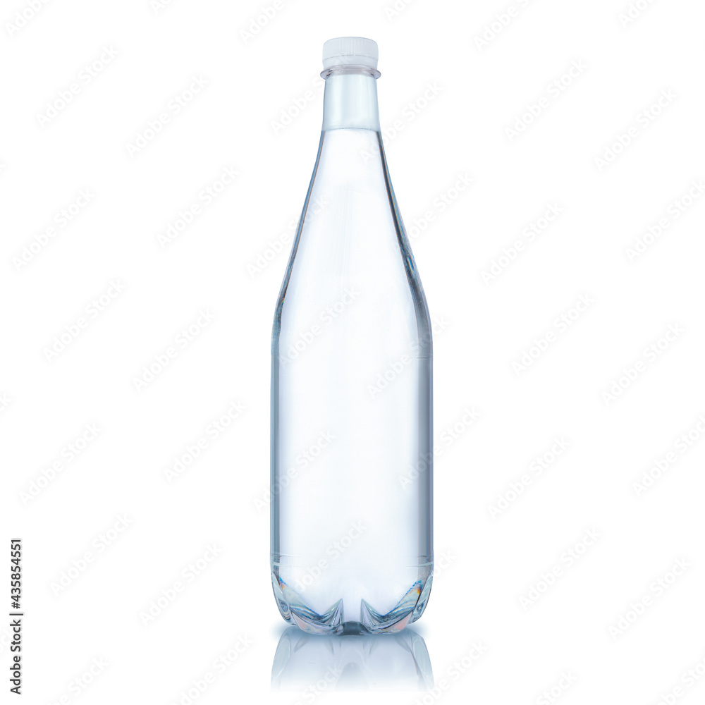 Plastic bottle with purified water. Mineral water bottle mockup. Bottle isolated on white background Plastic bottle with purified water. Mineral water bottle mockup. Bottle isolated on white background