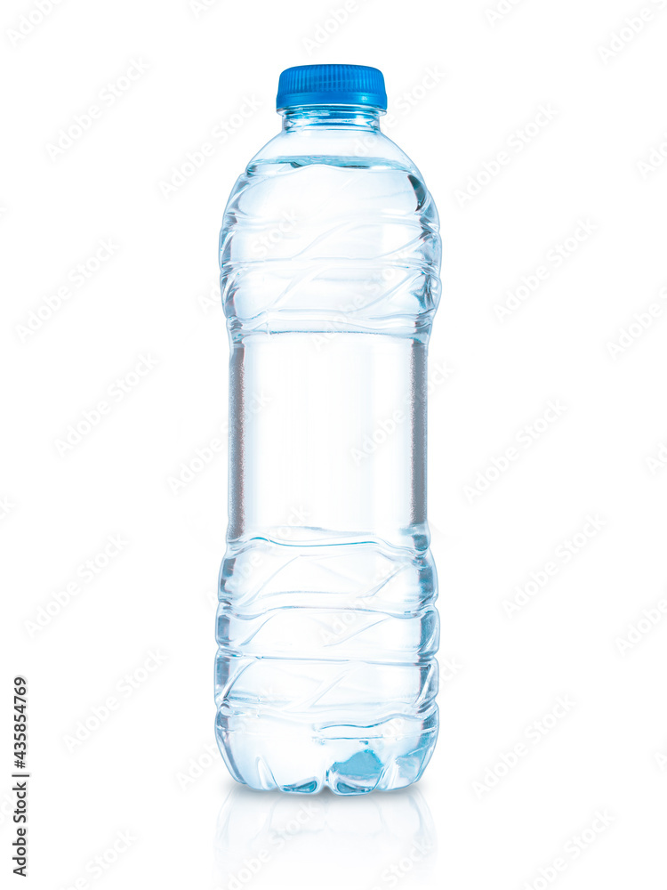 Plastic bottle with purified water. Mineral water bottle mockup. Bottle isolated on white background Plastic bottle with purified water. Mineral water bottle mockup. Bottle isolated on white background