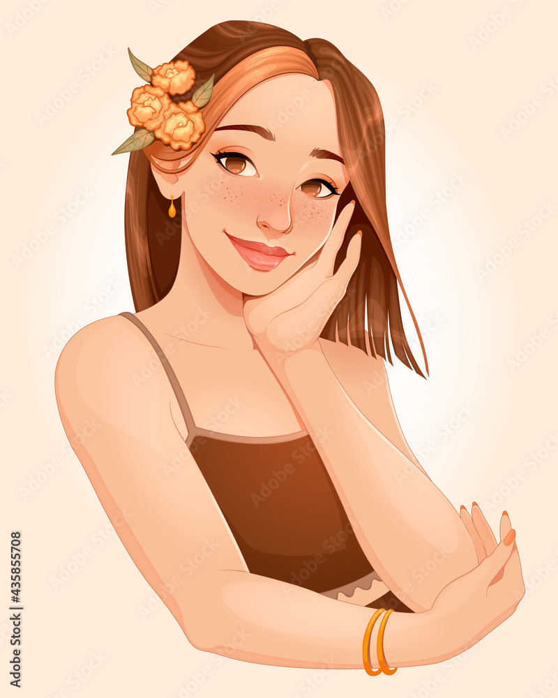 Portrait of a beautiful girl. Vector cartoon illustration Stock